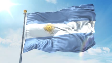 argentina flag waving in the wind against deep blue sky. national theme, international concept. 3d render seamless loop 4k