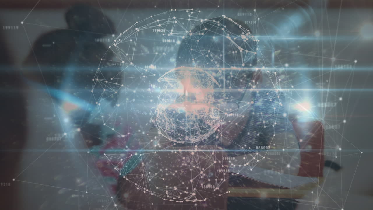 카우카시안 학교 소년에 대한 데이터 처리에 대한 연결 네트워크의 애니메이션