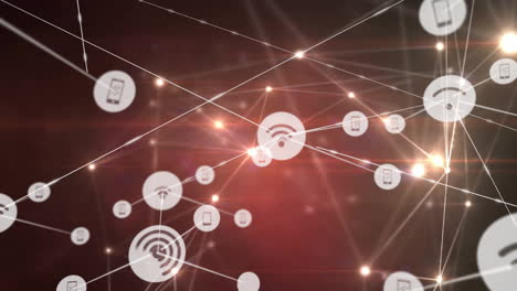animación de la red de dispositivos conectados y señales wi-fi sobre un fondo oscuro