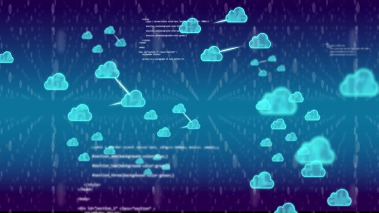 Animation of computer data processing and clouds
