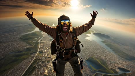 skydiver enjoying an exhilarating freefall over a vibrant cityscape