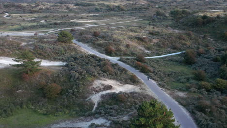 hiking trail amidst the rugged landscape in zuid-kennemerland national park in netherlands