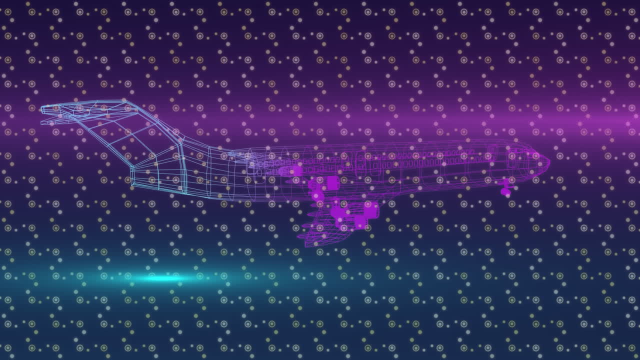 Animation of plane project rotating over data processing in black and green space