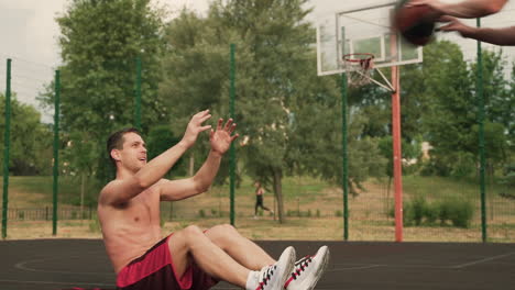 seated ball toss with standing partner