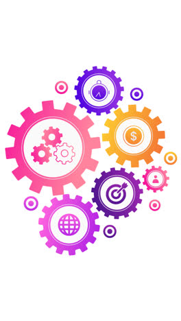 gráfico de movimiento de engranajes de gradiente geométrico plano infografías
