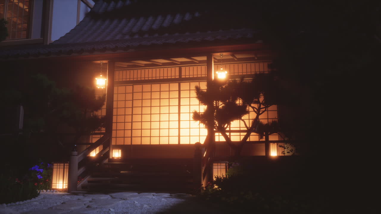 Japanilainen talo yöllä