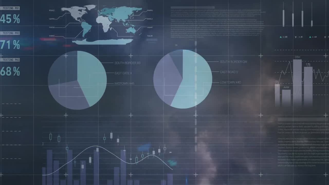 animación del procesamiento de estadísticas sobre el cielo con nubes