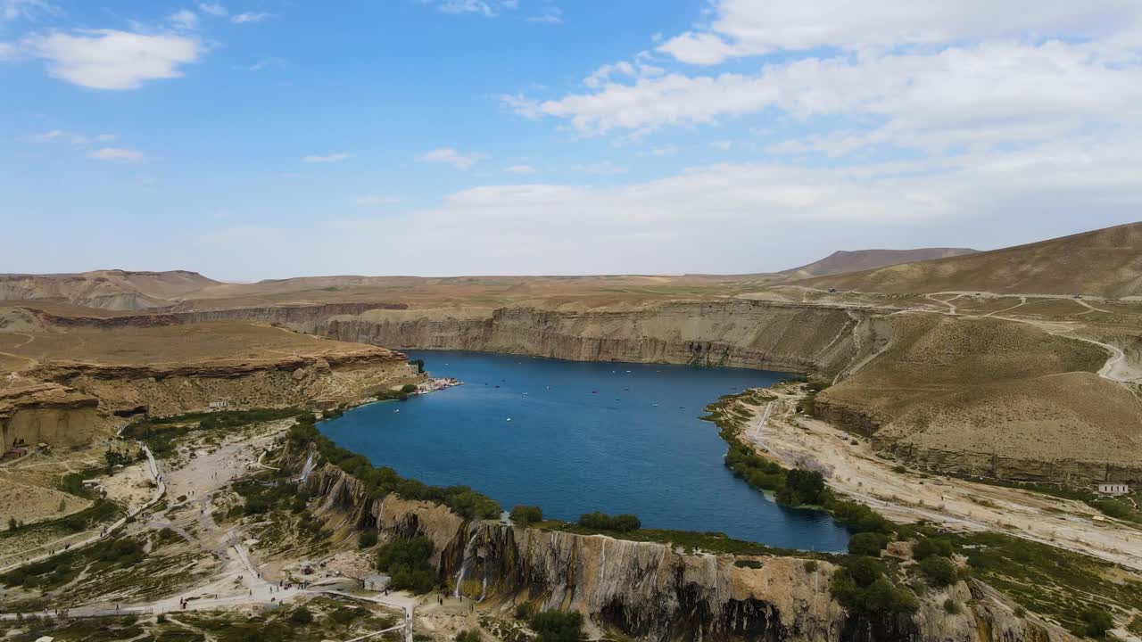 Drone footage from The Band-e-Amir is a series of six stunning lakes located in a mountainous desert area of Afghanistan's Bamyan province.. January 12, ?2022