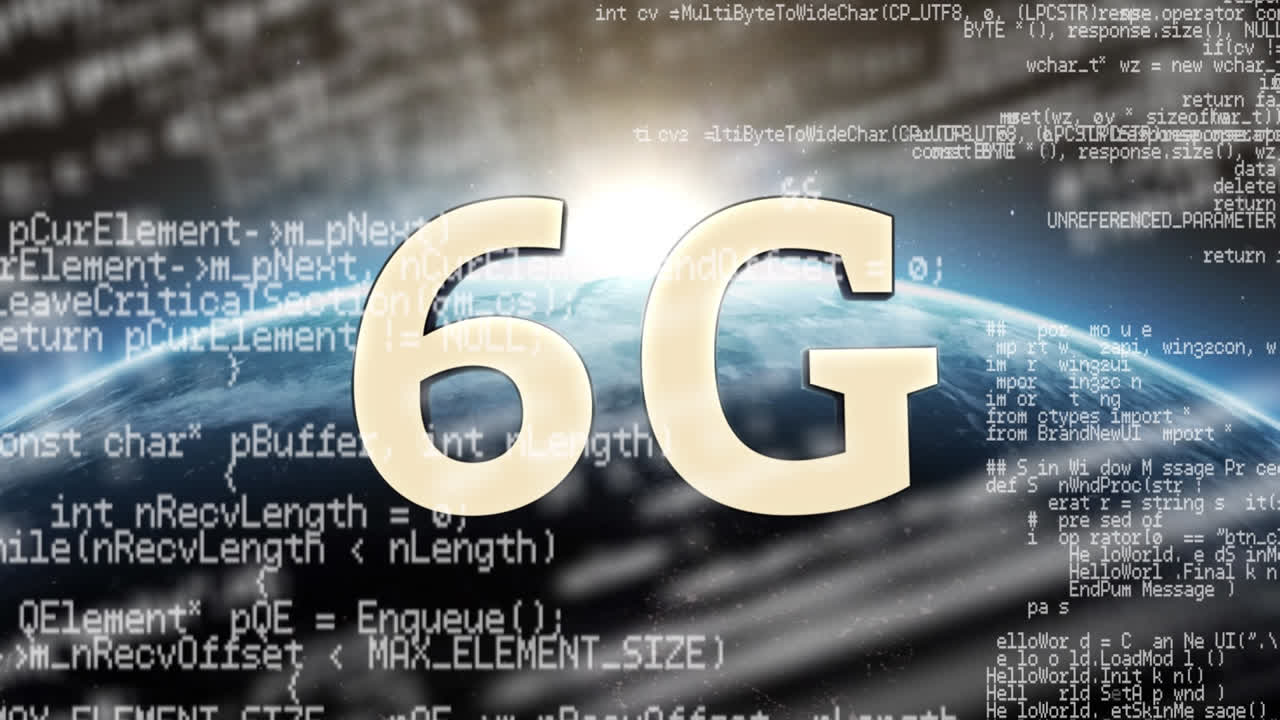 animación de texto de 6g sobre el globo