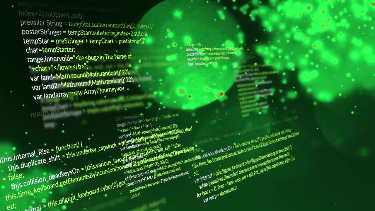 Animation of data processing over spots on green background