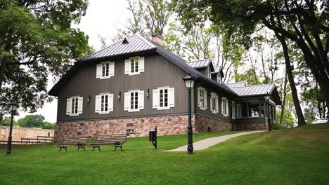 shot of old and historical barborlaukio manor in sveicarija, lithuania, sliding shot