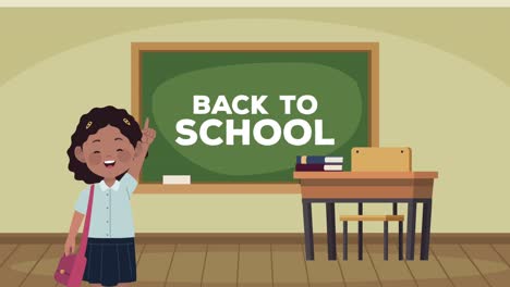 de vuelta a la escuela con letras en la pizarra con una estudiante afro
