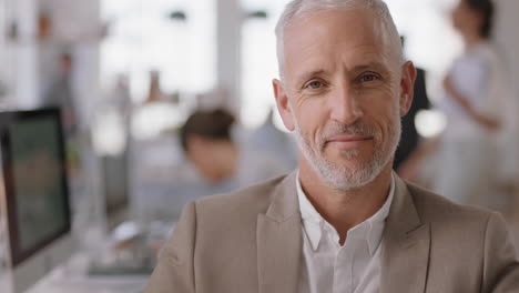 portrait mature businessman smiling corporate leader enjoying successful company proud manager in office workspace