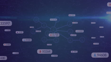 network of connections and data processing animation over dark blue background
