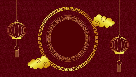 animation of chinese lanterns over circles on red background