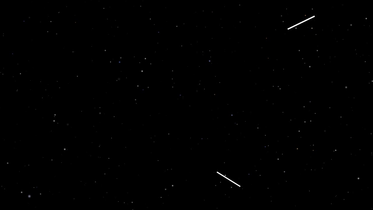 White shooting stars streak across a dark black night sky filled with distant twinkling stars