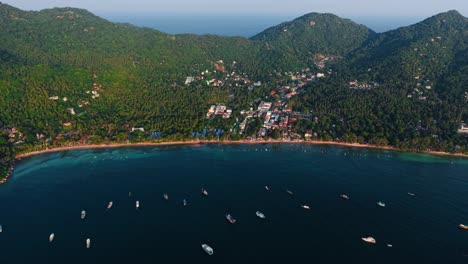 aerial view of a tropical island beach town