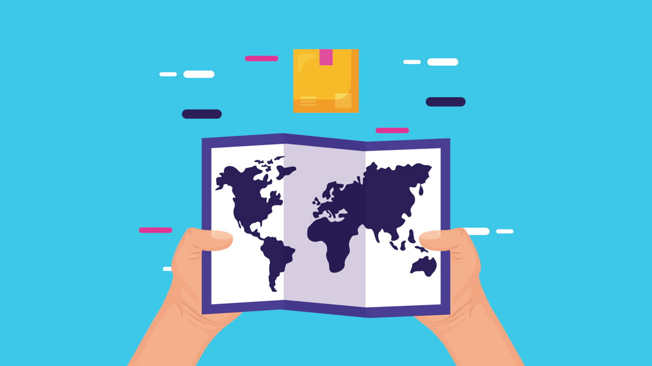 로지스틱 서비스 애니메이션: 종이 지도와 상자