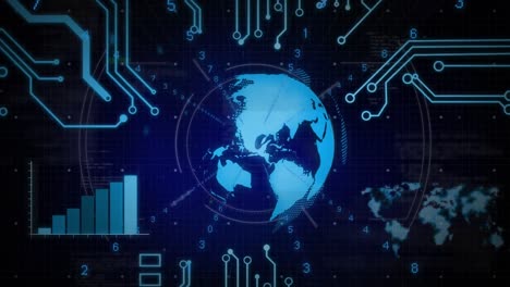 animación del escaneo del alcance y el procesamiento de datos en una placa de circuitos informáticos