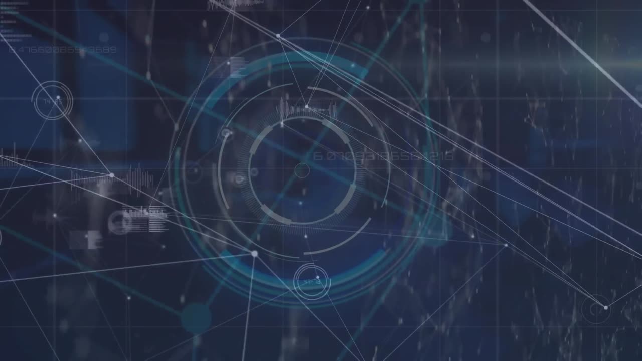 Animation of network of connections with people icons over scope scanning