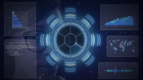 animation of futuristic data interface with graphs and code in school setting