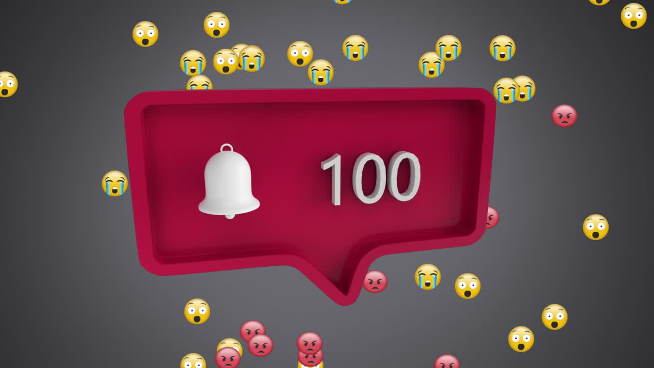 números crecientes con el icono de la campana contra los emojis de la cara moviéndose