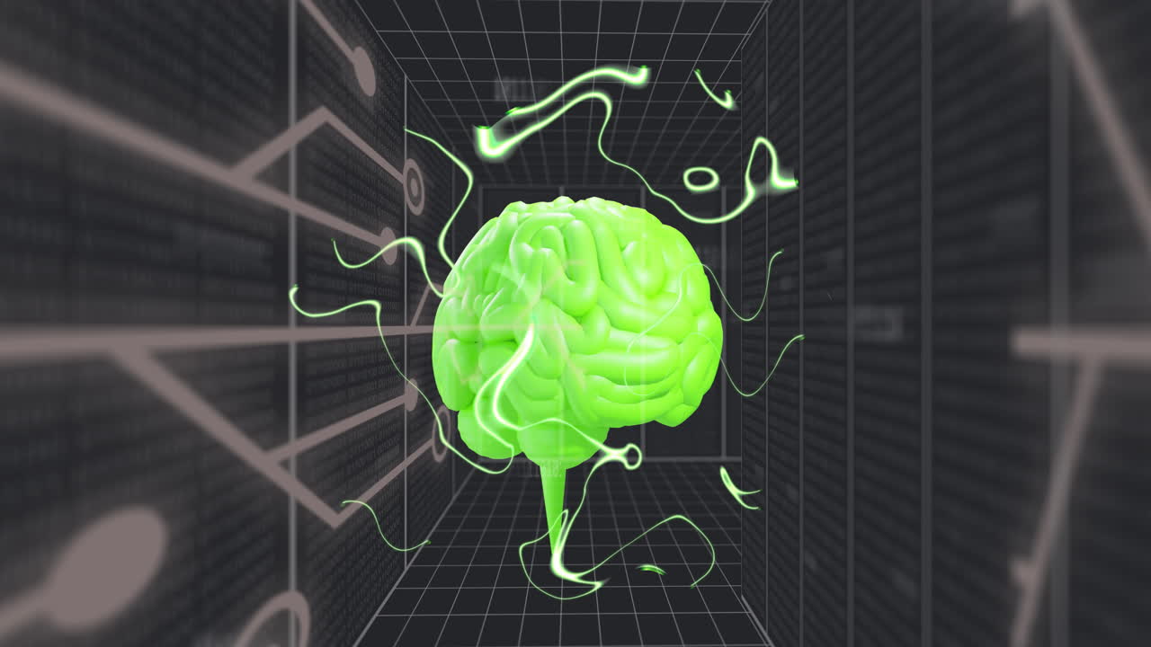 연결을 통해 회전하는 디지털 뇌의 애니메이션
