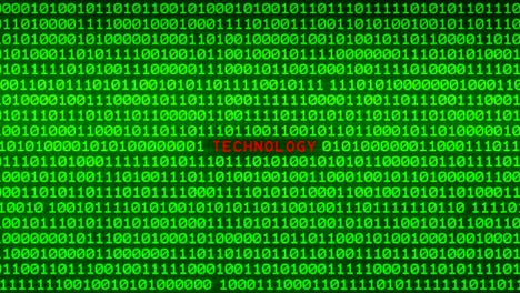 technology  word revealing on wall of green binary code  between random binary data matrix background