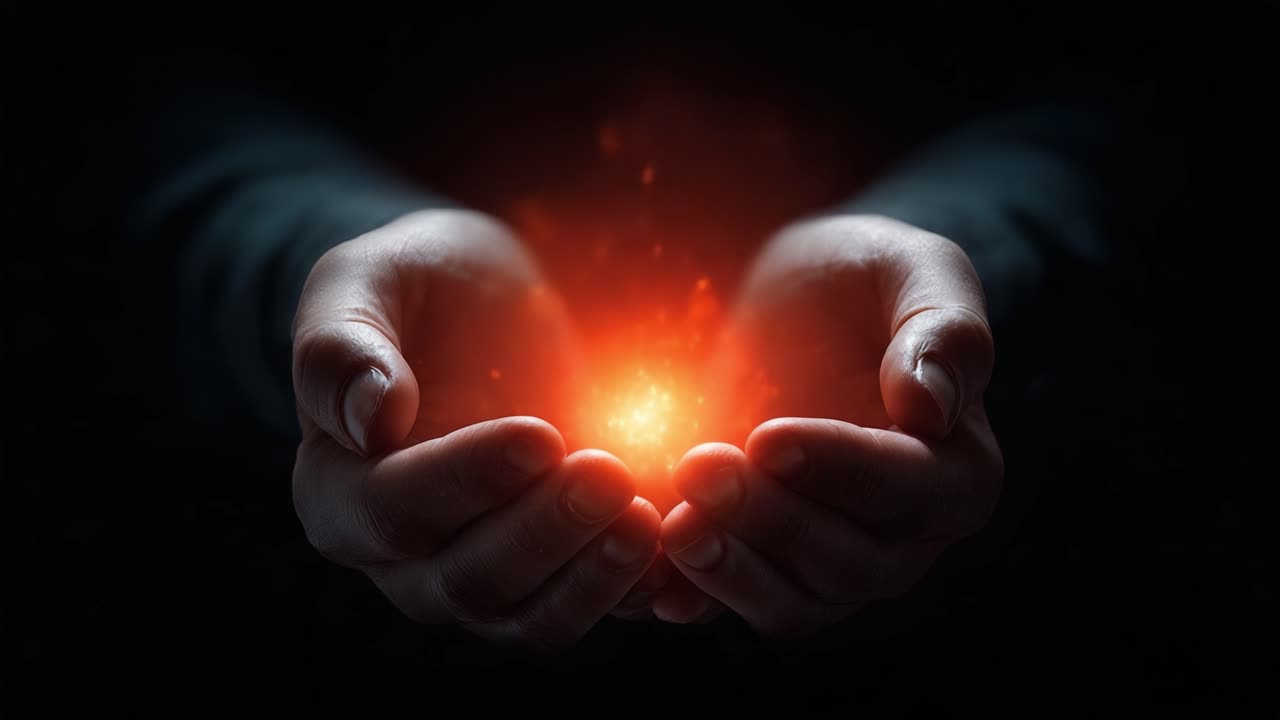 A captivating visual of hands cradling an intense, glowing orb of energy, illustrating the mystical fusion of light and darkness in a stunning display of power and potential