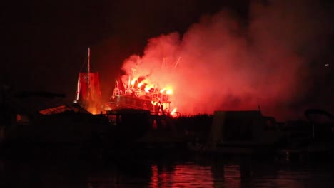 smoke coming out of the boats and ships