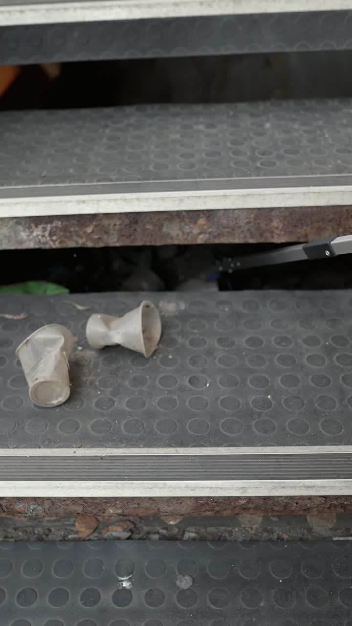 Cleaning up trash from stairs