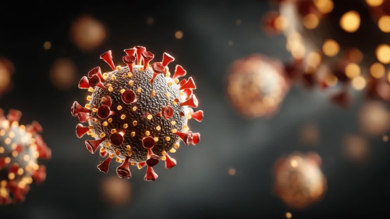 Stunning Macro Visualization of Coronavirus Particles Captured in Dynamic Motion, Highlighting Structure, Composition, and Intricate Details of Viral Biology