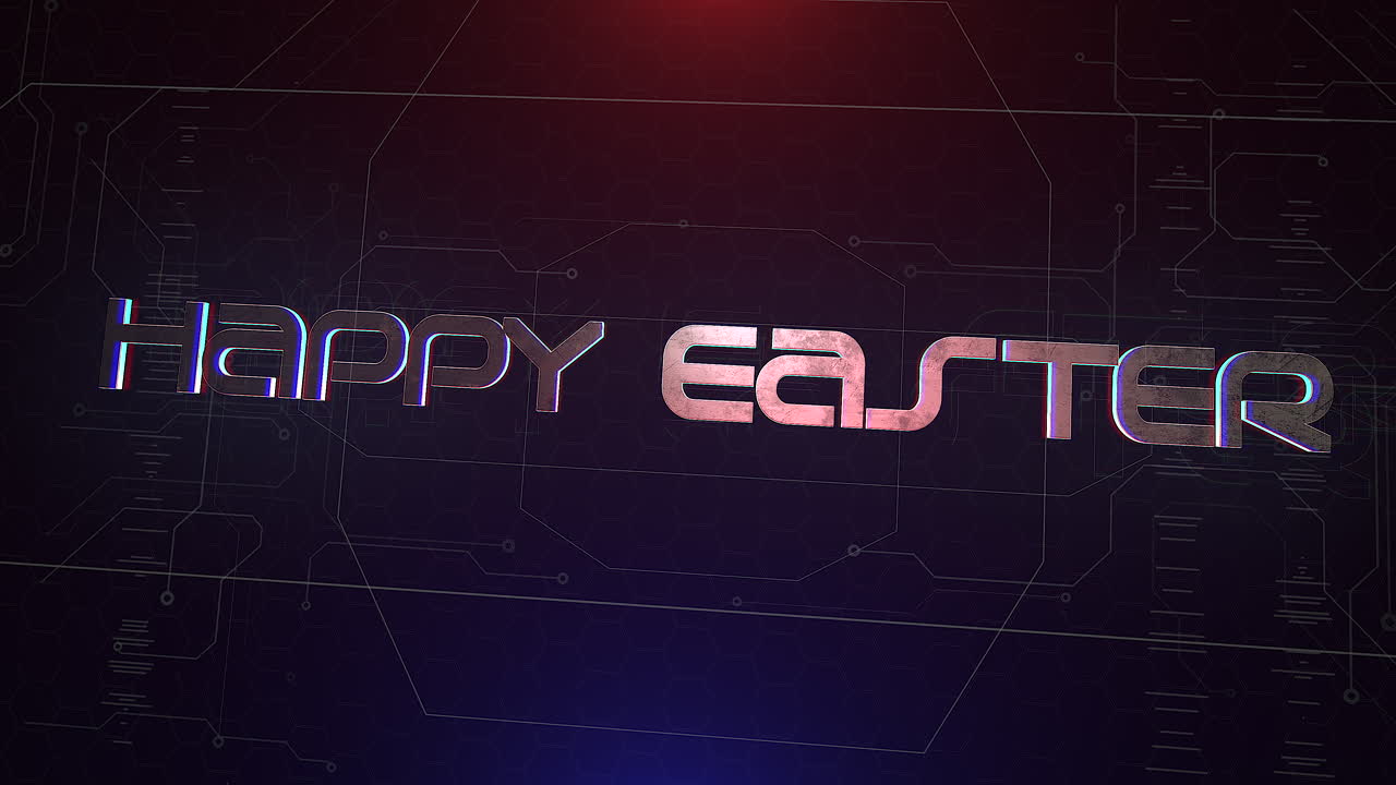 Premium stock video - Happy easter with cyberpunk hud on computer screen