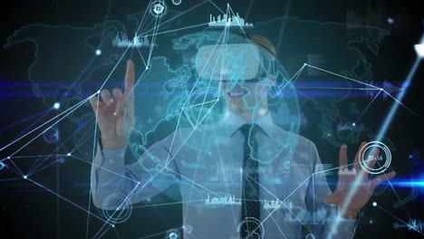 Animation-of-network-of-connections-over-caucasian-businessman-wearing-vr-headset