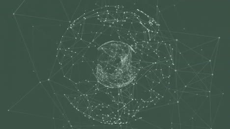 animation of globe with network of connections over green background