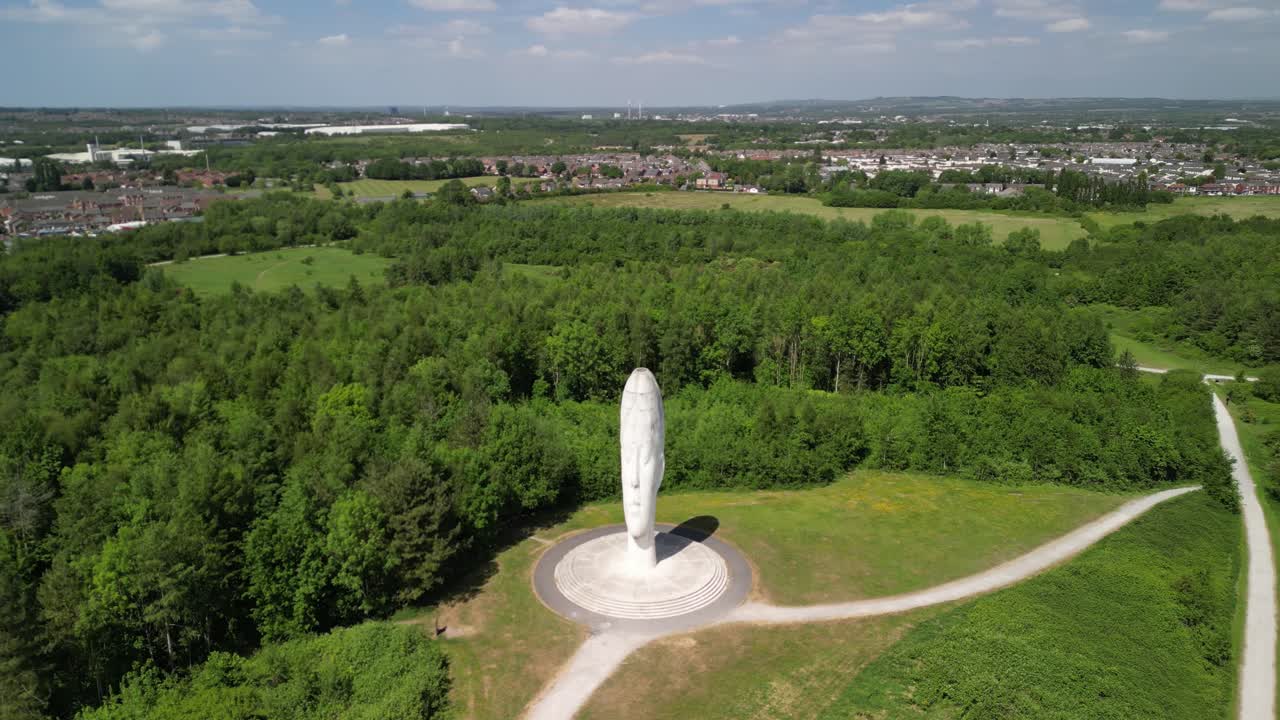 The mesmerizing Dream sculpture, St Helens - UK. Drone clockwise rotate from far