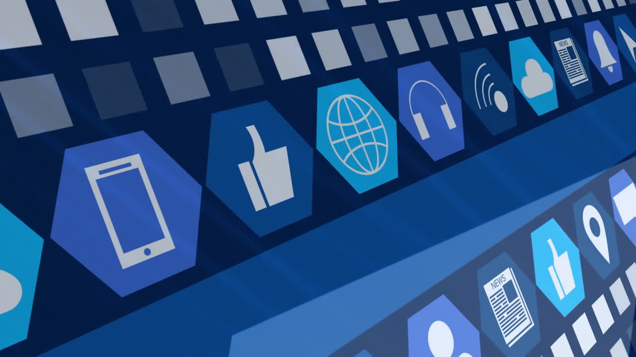 디지털 아이콘의 연결 네트워크의 애니메이션