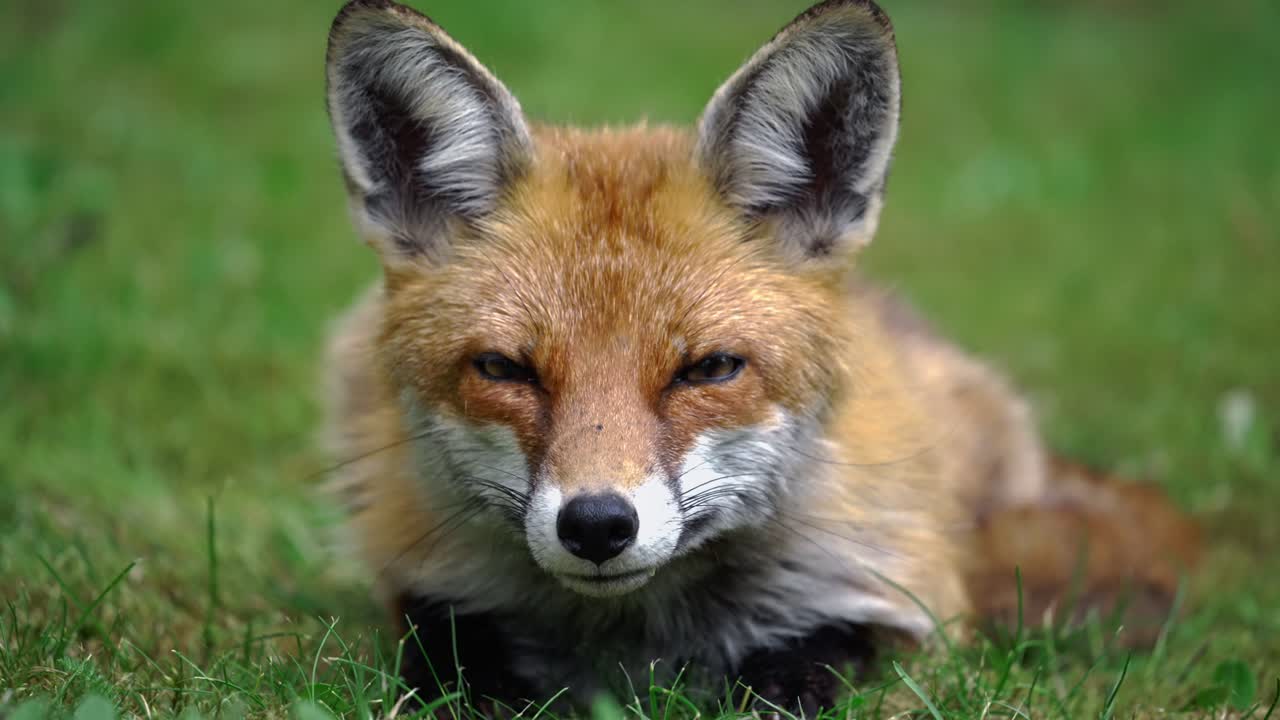primer plano de un atento zorro rojo sentado en la hierba a la luz dorada