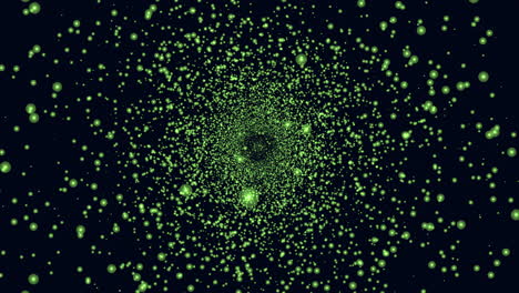 Green dots floating in circular pattern on black background