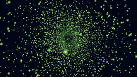 green dots floating in circular pattern on black background