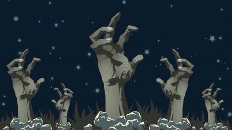 animation of zombie hand out of ground in cemetery