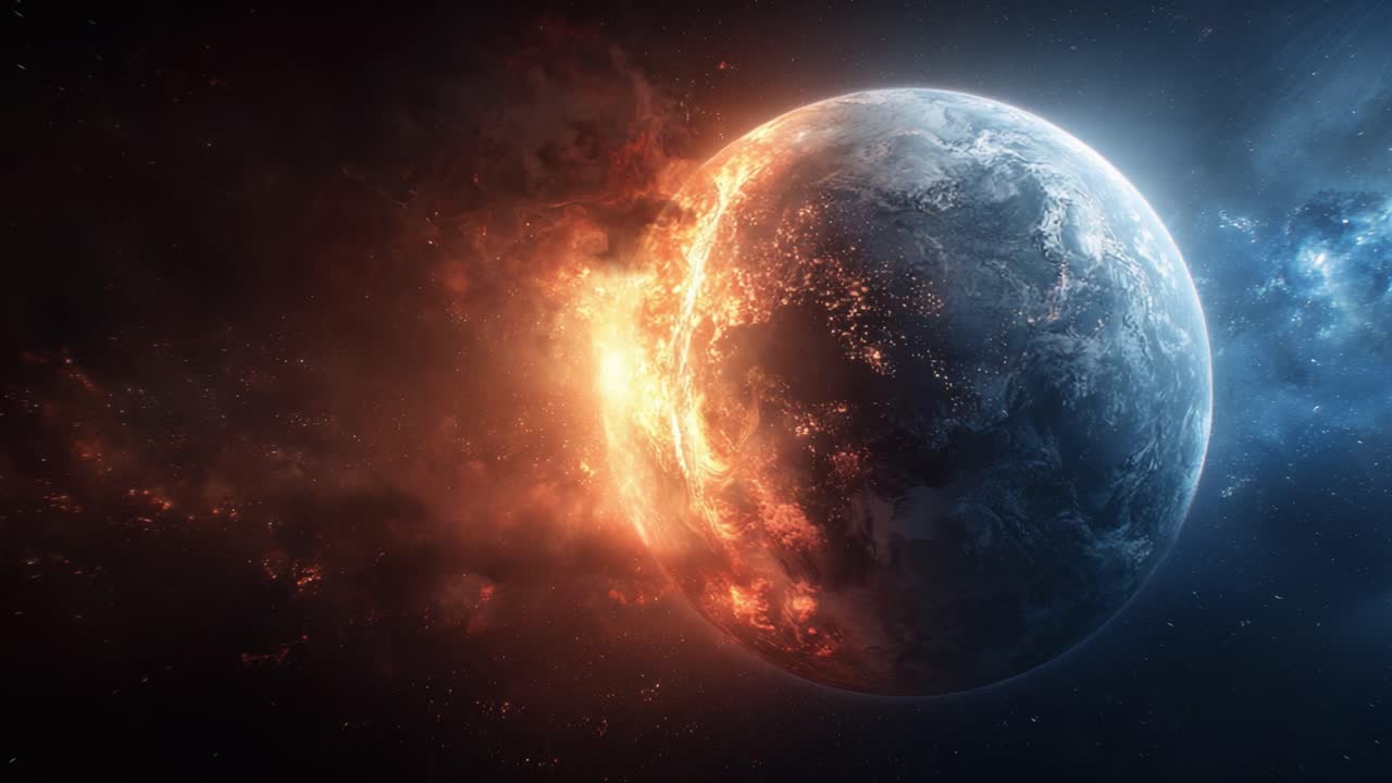 A Stunning Cosmic Event: An Explosive Transformation of a Planet, Capturing the Moment of Destruction Amidst a Colorful Nebula in Space