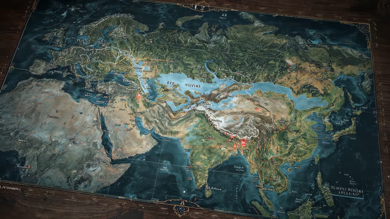 Illustrated Map of Asia and Europe
