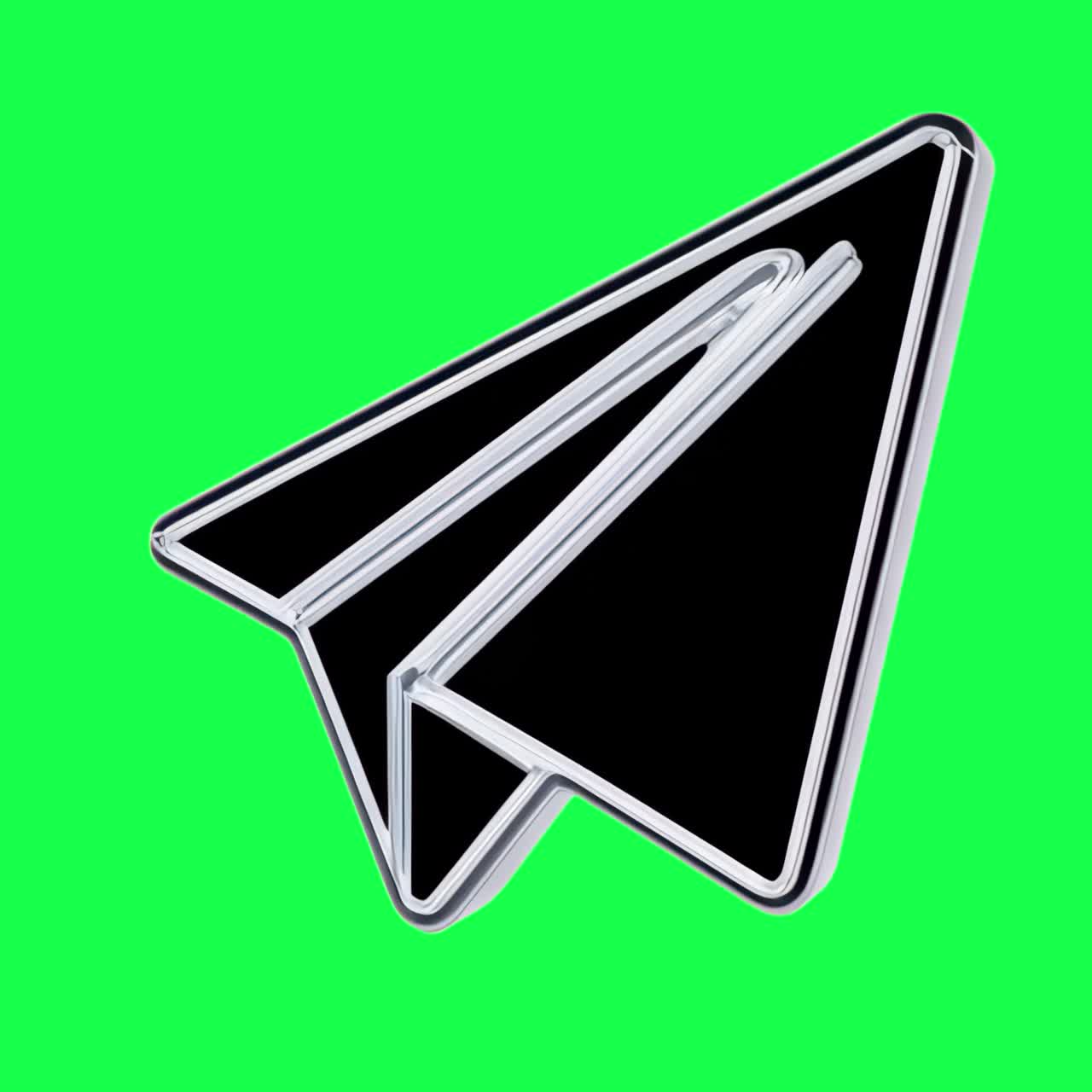 3D paper plane icon design animation, transparent 4K video, green screen