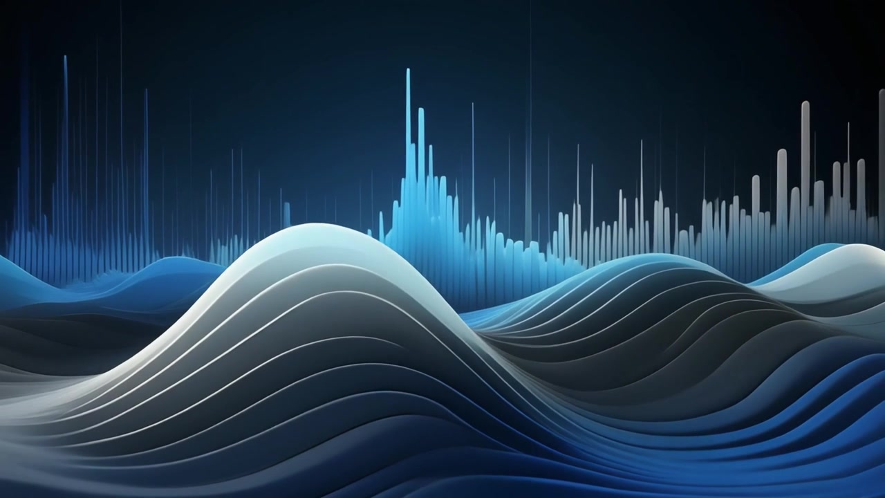 Abstract Digital Sound Wave Visualization with Flowing Blue Curves