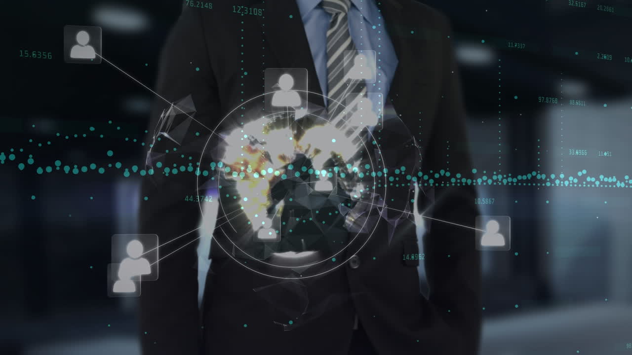 카우카스계 사업가들에 대한 데이터 처리 애니메이션