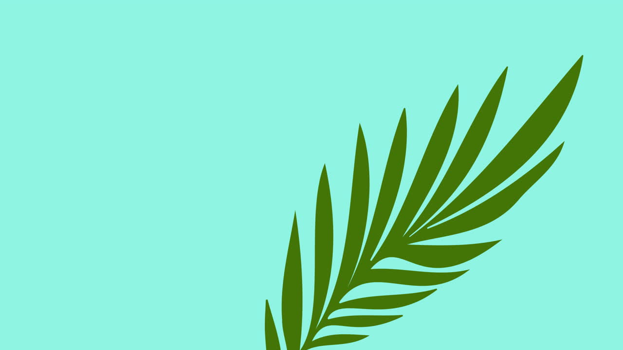 Animation of green leaves with copy space on blue background