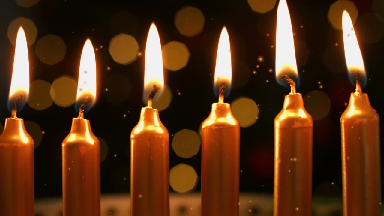 Gold taper candles flickering embers floating neighbor flame sparking next candles into glowing row