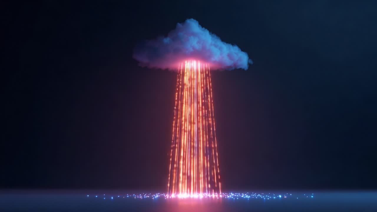 A Spectacular Visual of a Cloud Emitting a Cascade of Light Particles, Creating a Mesmerizing Display of Colorful Streams that Evoke a Sense of Wonder and Imagination