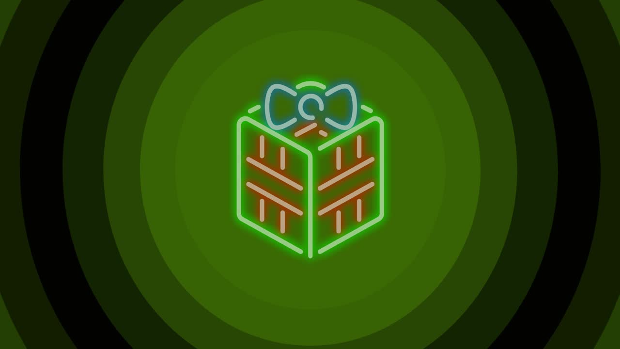 animación de regalo de navidad sobre círculos verdes